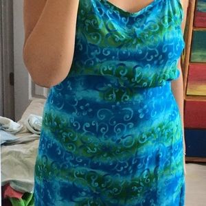 blue and green maxi dress